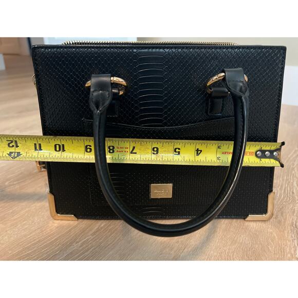 ALDO Nydiviel Zip Closure Tote Faux Black Snakeskin Snakehead Gold Accent - Picture 9 of 9